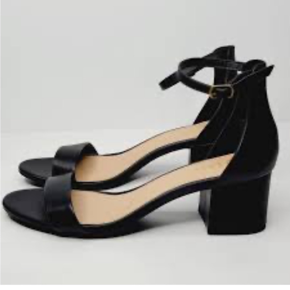 New Brash Black vegan Leather Shoe block heeled ankle strap 8W